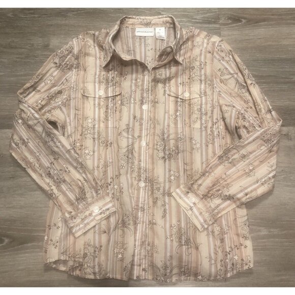 Alfred Dunner Women’s‎ Pink Flora Shirt Sz 16 Button Up Top Boho Hippie Artsy - Picture 1 of 5